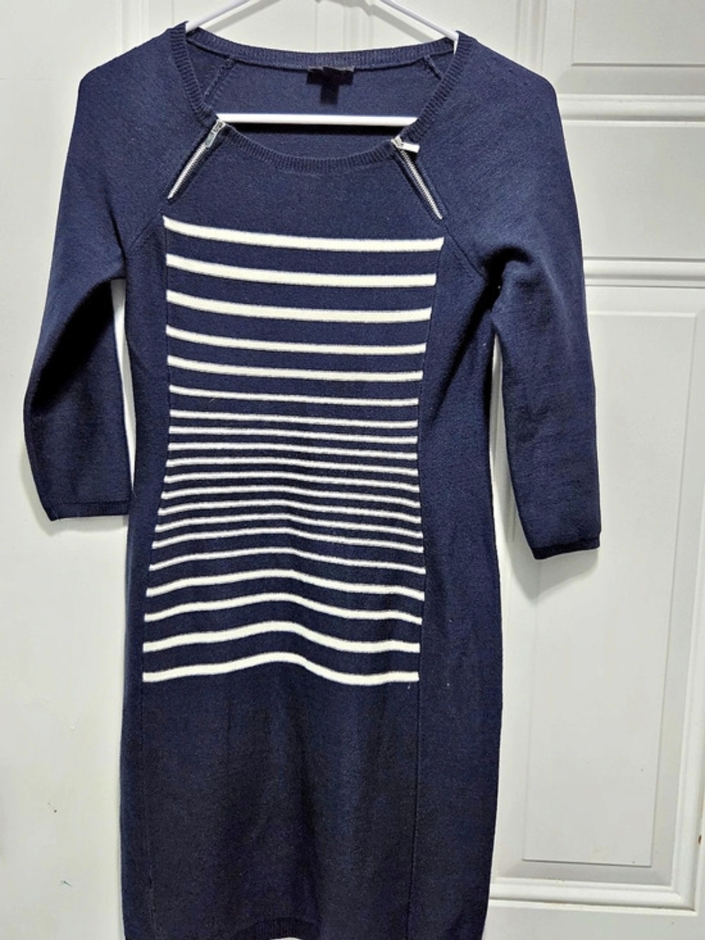 Ann Taylor Striped Knit Midi Dress in Blue & White Size XXSP Like New